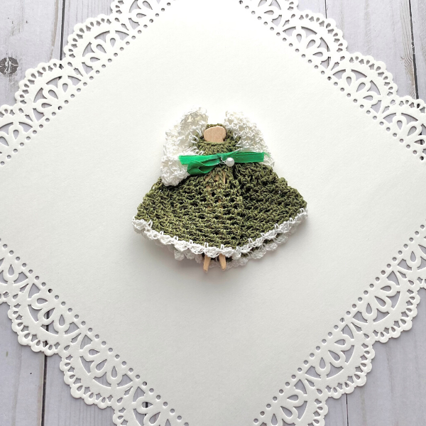 Hand Crocheted Clothespin Angel Ornament Green