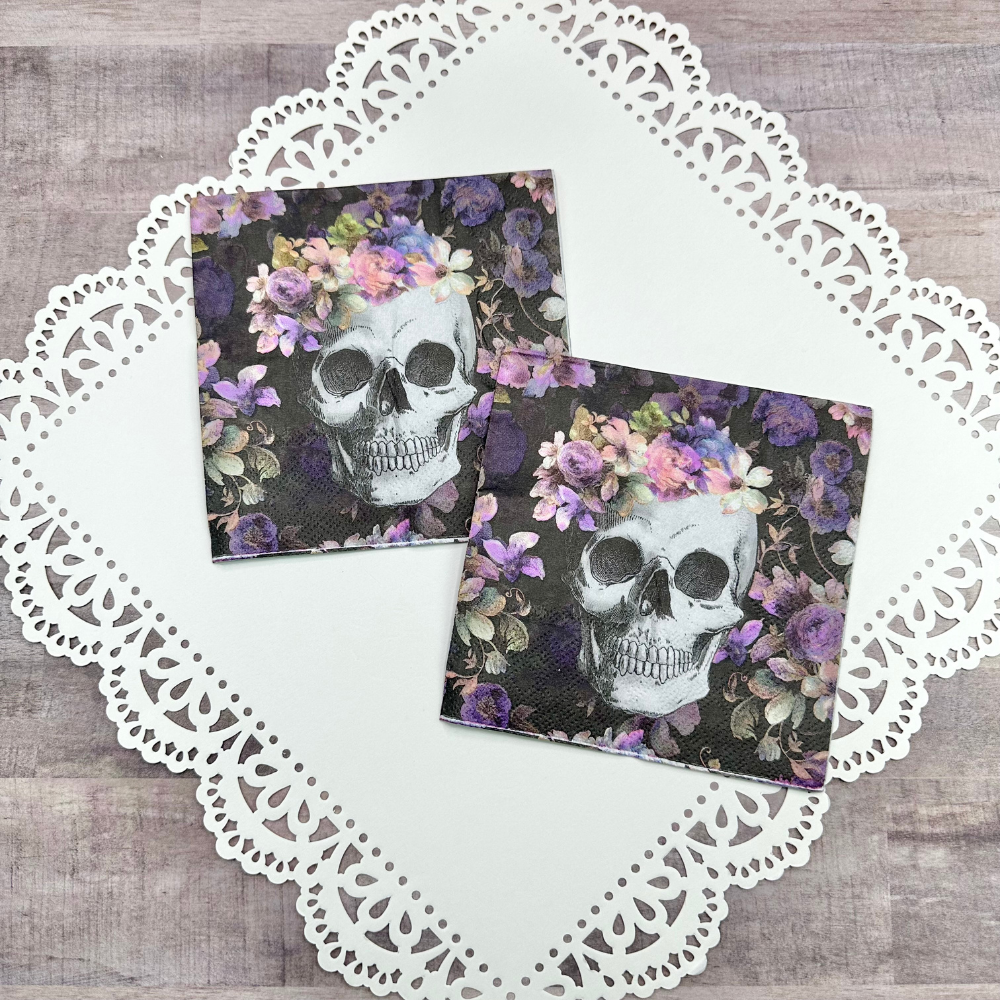 Decoupage Napkins Floral Crown Skull