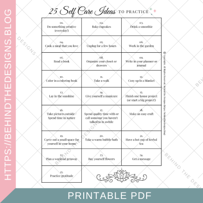 25 Self Care Ideas to Practice Planner Printable