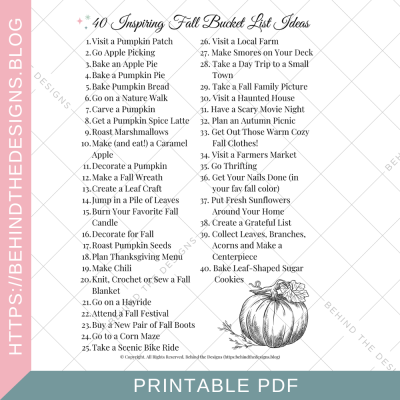 40 Inspiring Fall Bucket List Ideas Planner Printable