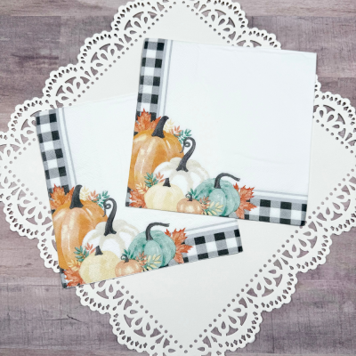 Decoupage Napkins Checkered Autumn Pumpkins
