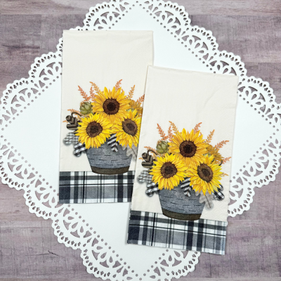 Decoupage Napkins Farmhouse Sunflowers Plaid Border
