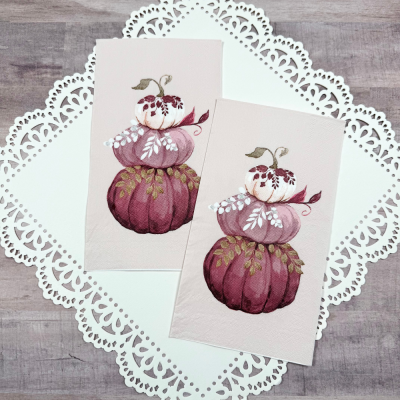 Decoupage Napkins Burgundy & Pink Stacked Pumpkins