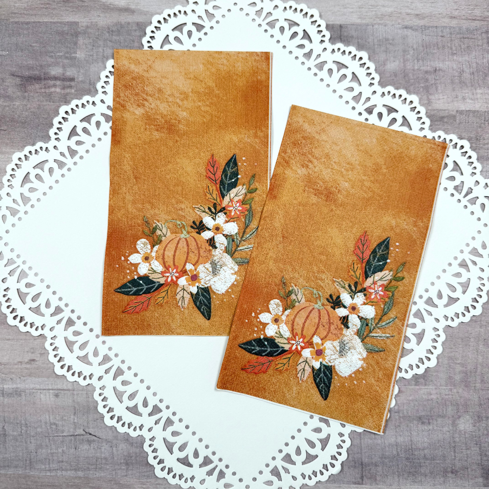 Decoupage Napkins Russet Pumpkin in Flower Garland