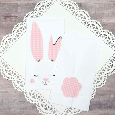 Decoupage Napkins Pink Bunny Ears Showing Backside Bunny Cotton Tail