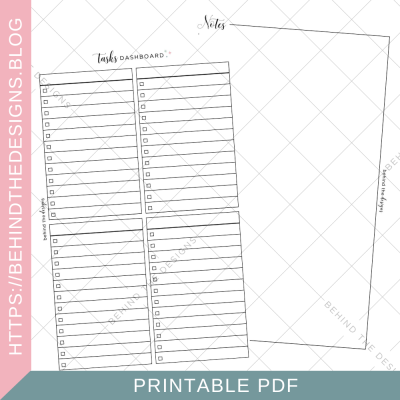 Tasks Dashboard Quad Checklist Printable Planner Insert